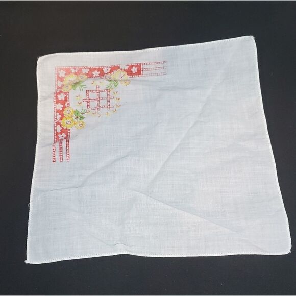 Vintage White, Red, Yellow, & Green Handkerchief - Picture 3 of 4